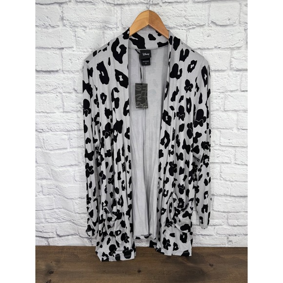 Torrid Curve Sweaters - Torrid Disney Minnie Mouse Leopard Print Open Front Cardigan Gray Black Womens 2